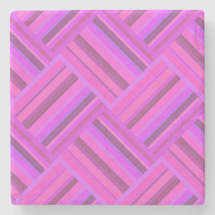 Pink stripes diagonal weave pattern stone coaster