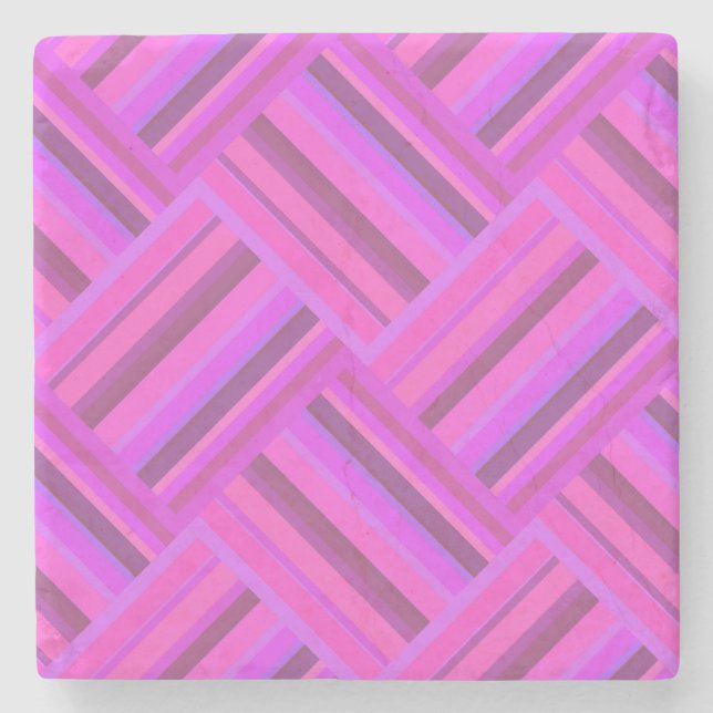 Pink stripes diagonal weave pattern stone coaster (Front)