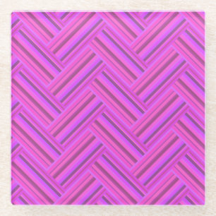 Pink stripes double weave pattern glass coaster