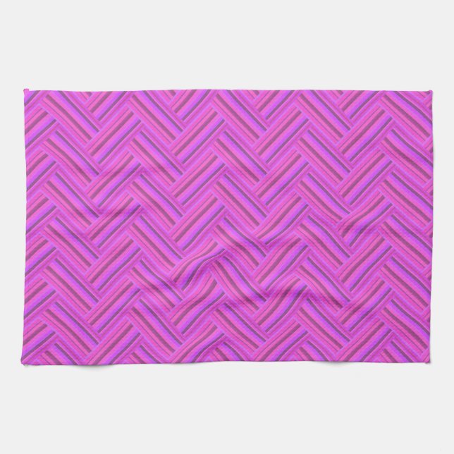 Pink stripes double weave pattern kitchen towel (Horizontal)