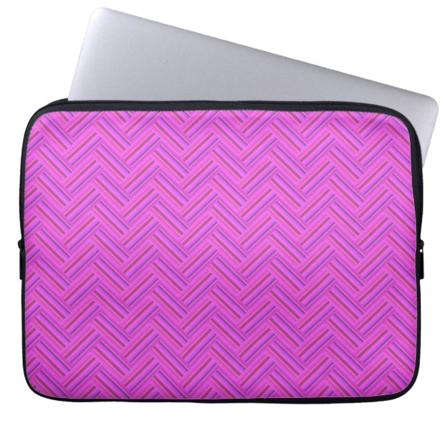 Pink stripes double weave pattern laptop sleeve (Front)