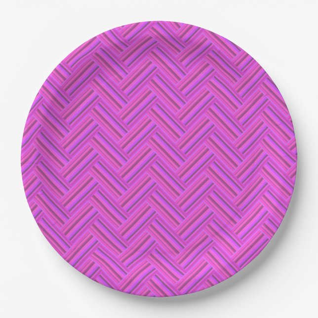 Pink stripes double weave pattern paper plate (Front)
