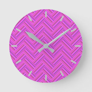 Pink stripes double weave pattern round clock