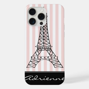 Pink Stripes Eiffel Tower iPhone 15 Pro Max Case