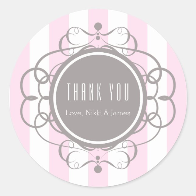 Pink Stripes Elegant Fancy Bridal Favour Stickers (Front)