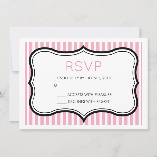 Pink Stripes Fancy Decorative Frame RSVP Invitation (Front)