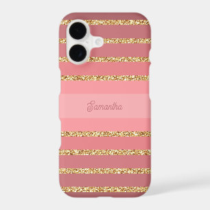 Pink Stripes Faux Gold Glitter Your Name