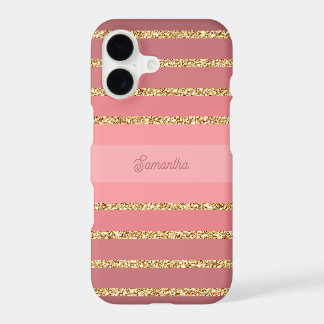 Pink Stripes Faux Gold Glitter Your Name