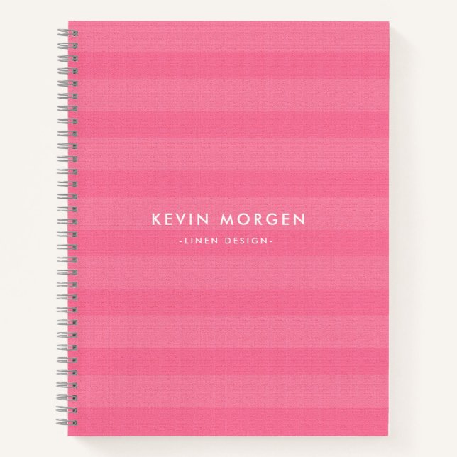 Pink stripes faux linen texture notebook (Front)
