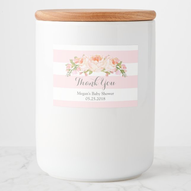 Pink Stripes Floral Baby Shower Label (Front)