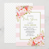 Pink Stripes Floral Bridal Douche Invitation