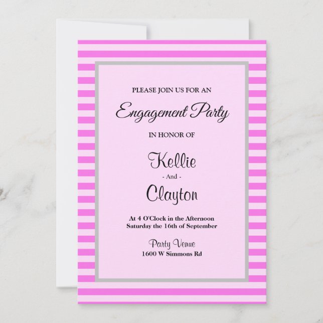 Pink Stripes Framed Engagement Party Invitation (Front)