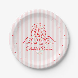 Pink Stripes Galentine's  Paper Plate