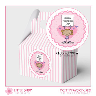 Pink Stripes Girl with Customizable Sign Valentine Favor Box