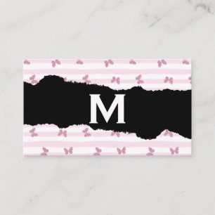 Pink Stripes Glitter Butterflies Monogram Torn Business Card