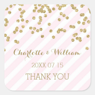Pink Stripes Gold Confetti Wedding Favour Tags