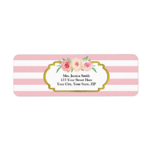 Pink Stripes Gold Rose Floral Adresse de retour La