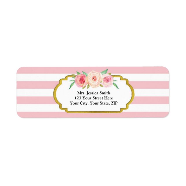 Pink Stripes Gold Rose Floral Adresse de retour La (Devant)