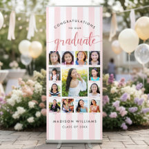 Pink Stripes Grad K–12 Rose Script Photo Collage