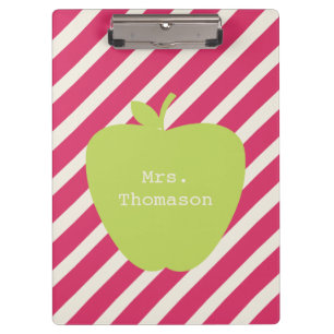 Pink Stripes Green Apple Teacher Clipboard