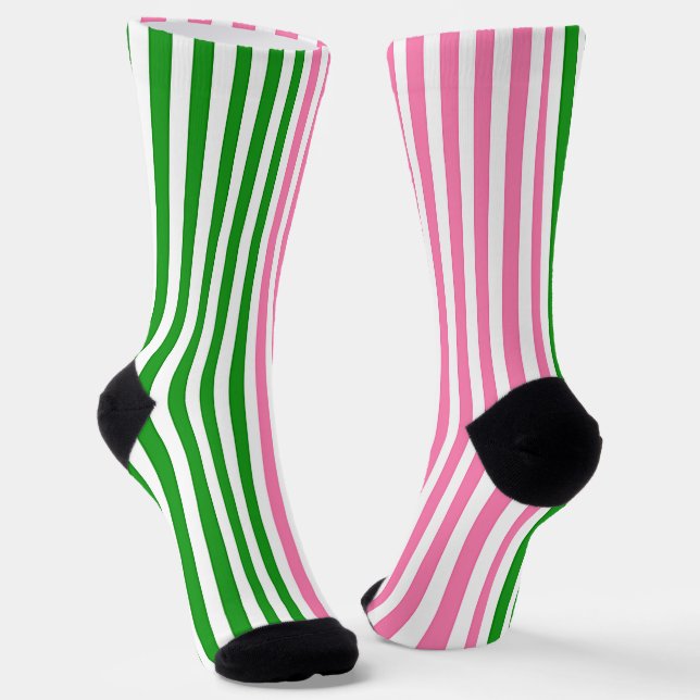 Pink Stripes Green Stripes  Socks (Angled)
