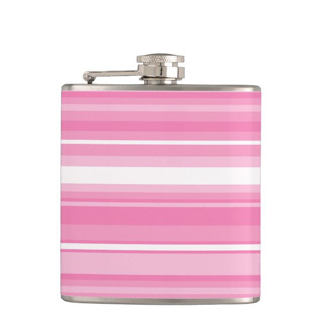 Pink stripes hip flask (Front)