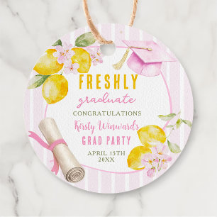 Pink Stripes Lemons and Flowers Graduation Favour Tags