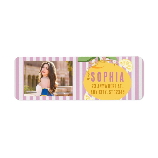 Pink Stripes Lemons Yellow Bow Grad Labels Floral (Devant)