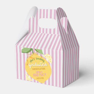 Pink Stripes Lemons Yellow Bow Graduation Favor Box