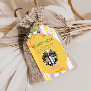 Pink Stripes Lemons Yellow Bow Graduation Gift Tags