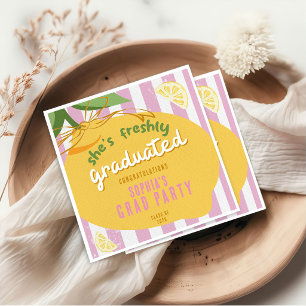 Pink Stripes Lemons yellow Bow Graduation Napkin