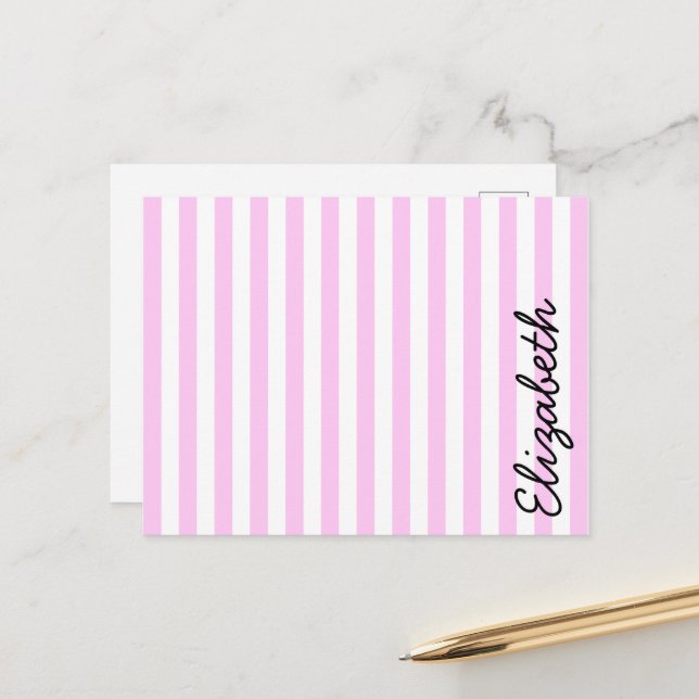 Pink Stripes, Lines, Striped Pattern, Your Name Postcard (Front/Back In Situ)