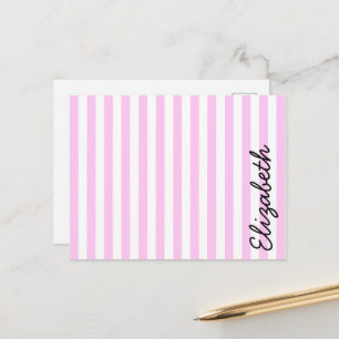 Pink Stripes, Lines, Striped Pattern, Your Name Postcard