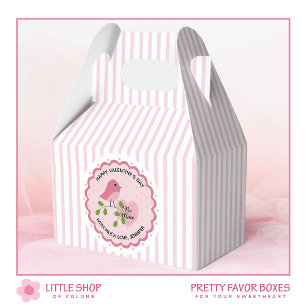 Pink Stripes Lovebird Valentine Favor Box