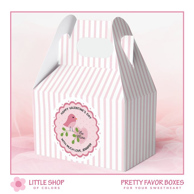 Pink Stripes Lovebird Valentine Favor Box (Creator Uploaded)