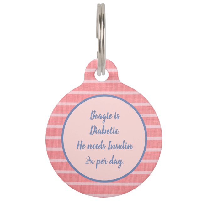 Pink Stripes Medical Alert Personalized Pet ID Tag (Front)