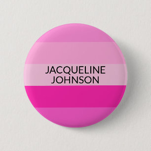 Pink Stripes Modern & Feminine Monogram Name 2 Inch Round Button