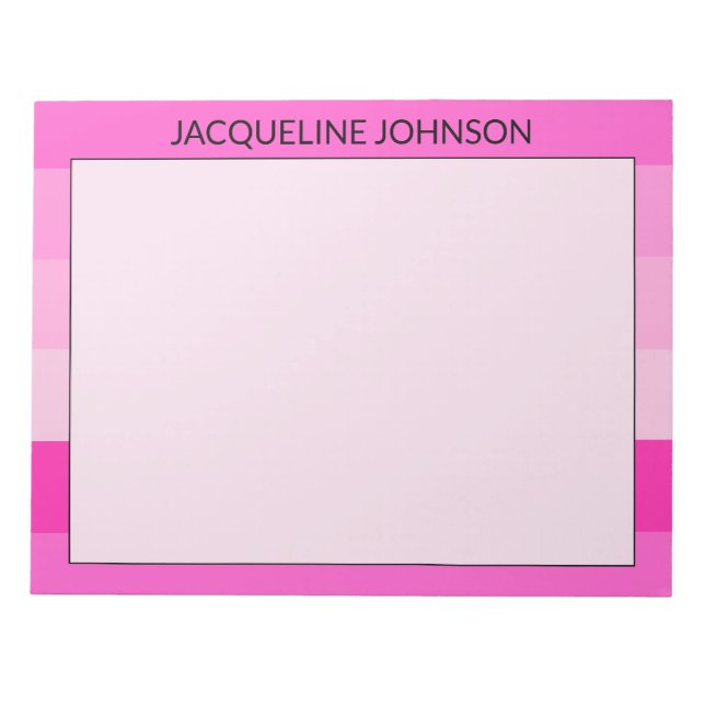 Pink Stripes Modern & Feminine Monogram Name Notepad (Front)