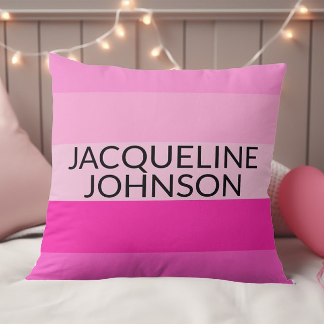 Pink Stripes Modern & Feminine Monogram Name Throw Pillow (Creator Uploaded)
