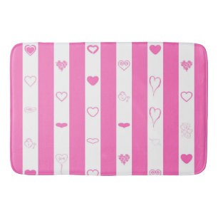 Pink Stripes Modern Heart Pattern Bath Mat