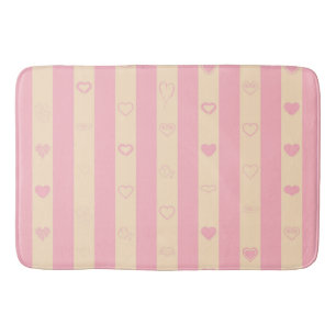 Pink Stripes Modern Heart Pattern Bath Mat