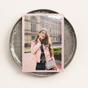 Pink Stripes Modern Minimalist Photo Graduation Invitation