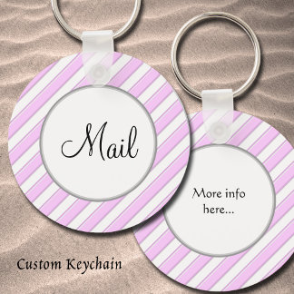Pink Stripes on White Editable Front & Back Mail Keychain