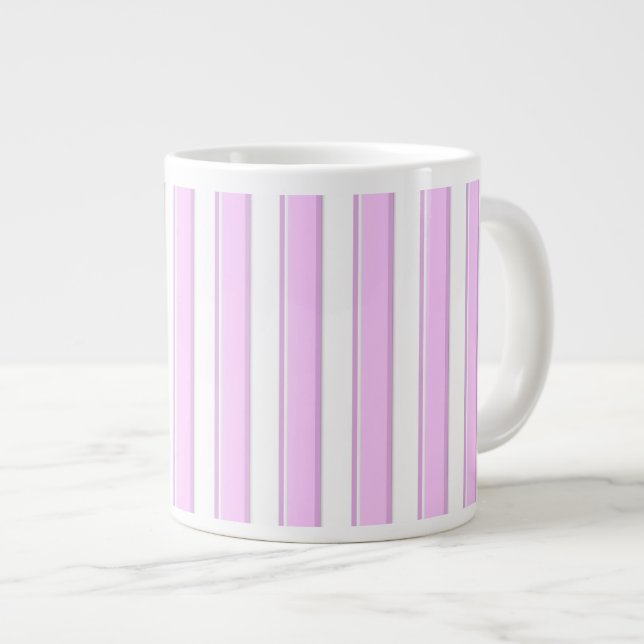 Pink Stripes on White Large Coffee Mug (Front Right)