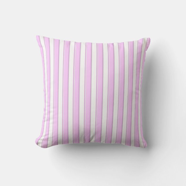 Pink Stripes on White Throw Pillow (Front)