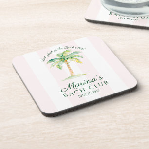Pink Stripes Palm Beach Bach Club Bridal Shower Coaster