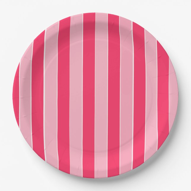 Pink Stripes  Paper Plate (Front)
