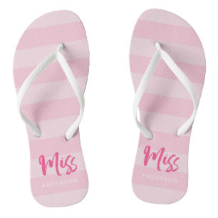 Pink Stripes Personalize with Name Miss Flip Flops