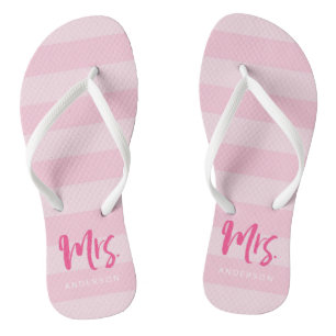 Pink Stripes Personalize with Name Mrs Flip Flops