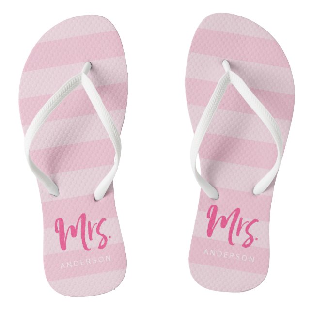 Pink Stripes Personalize with Name Mrs Flip Flops (Footbed)
